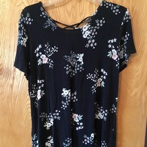 Cato Black Floral Scoop Neck Top